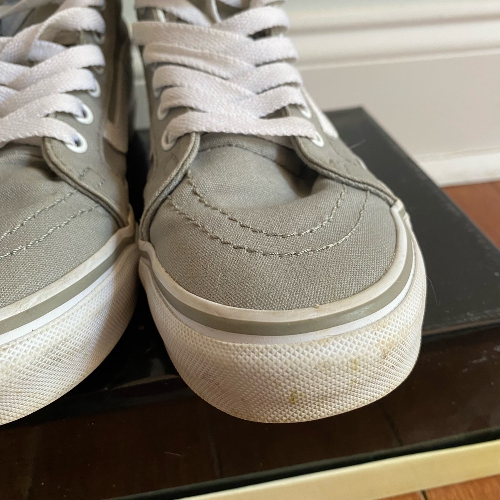 High Top Canvas Vans in Light Gray with White Accents - Picture 2 of 7